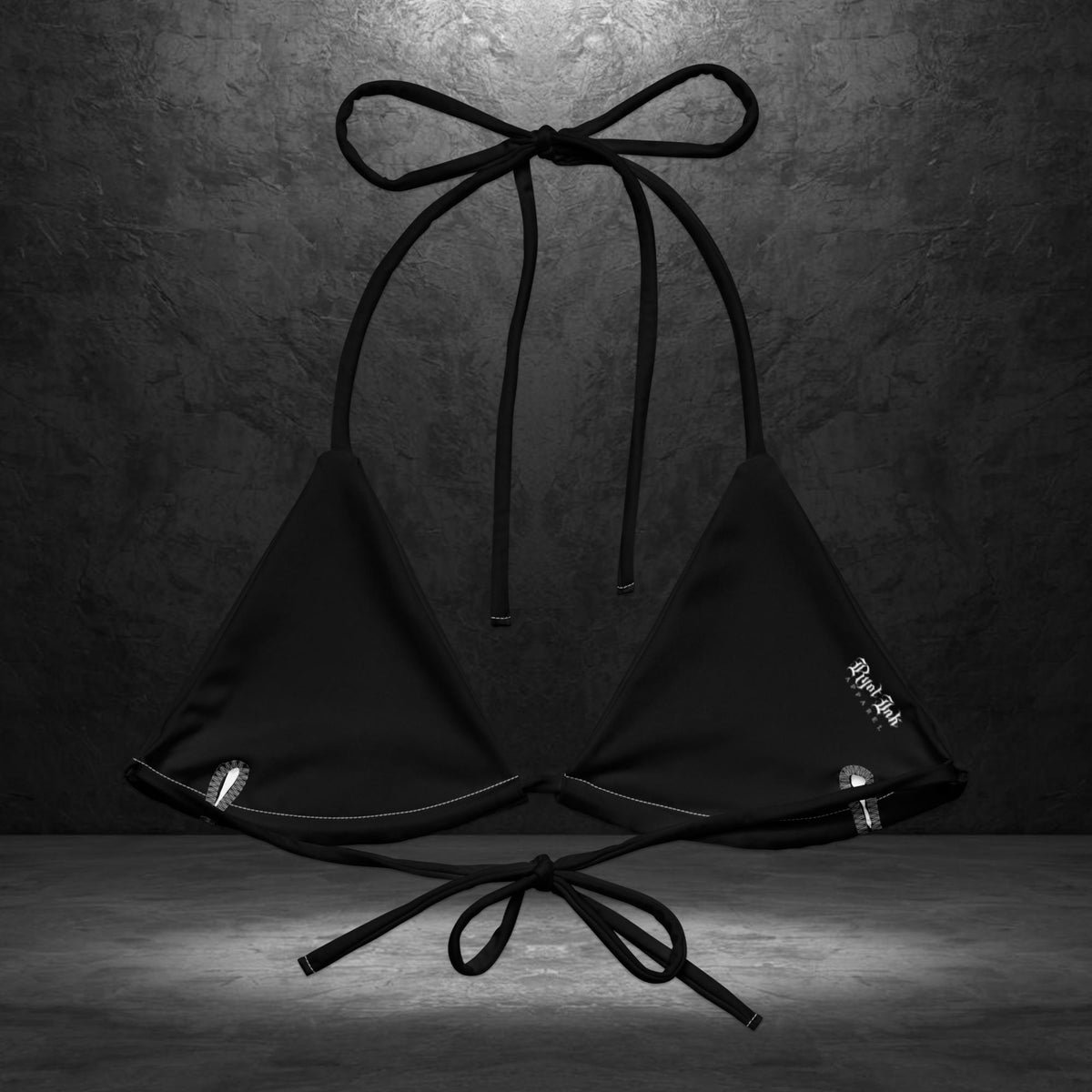 Ryot Ink Coffin and Bat bikini top back view with adjustable ties and dark gothic swimwear pattern
