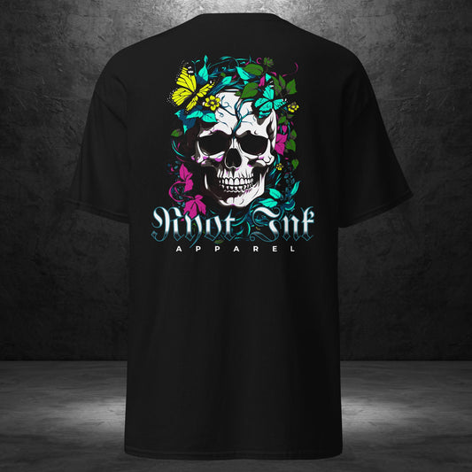 Back of Rebirth Tee by Ryot Ink Apparel featuring the Rebirth tattoo-inspired graphic on a black shirt