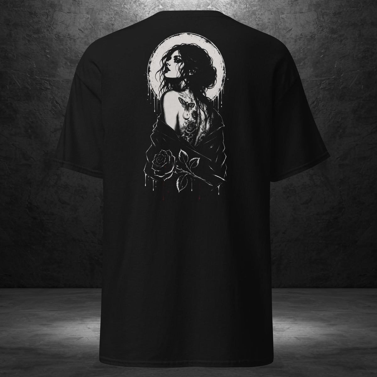 Moon Goddess Tee black unisex shirt back view by Ryot Ink
