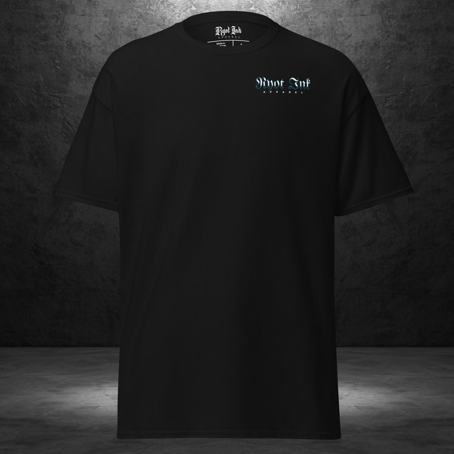 Front of Rebirth Tee by Ryot Ink Apparel on a black unisex shirt