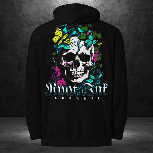 Rebirth Hoodie by Ryot Ink Apparel featuring the Rebirth tattoo-inspired graphic on a black midweight hoodie